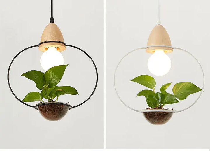 Wooden base LED hanging light for rustic decor. Provides warm ambient lighting in cafes & homes.