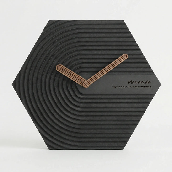 Sleek hexagonal silent wall clock, contemporary design for stylish home and office interiors.