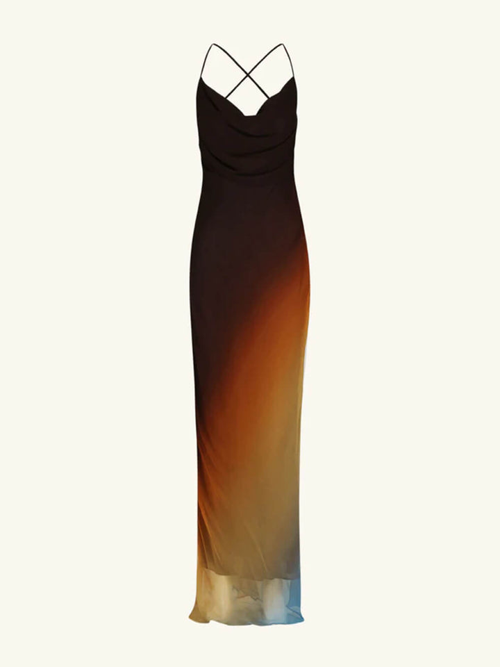 Stylish women's spaghetti strap maxi dress, elegant and backless, ideal for wedding guests & special occasions.