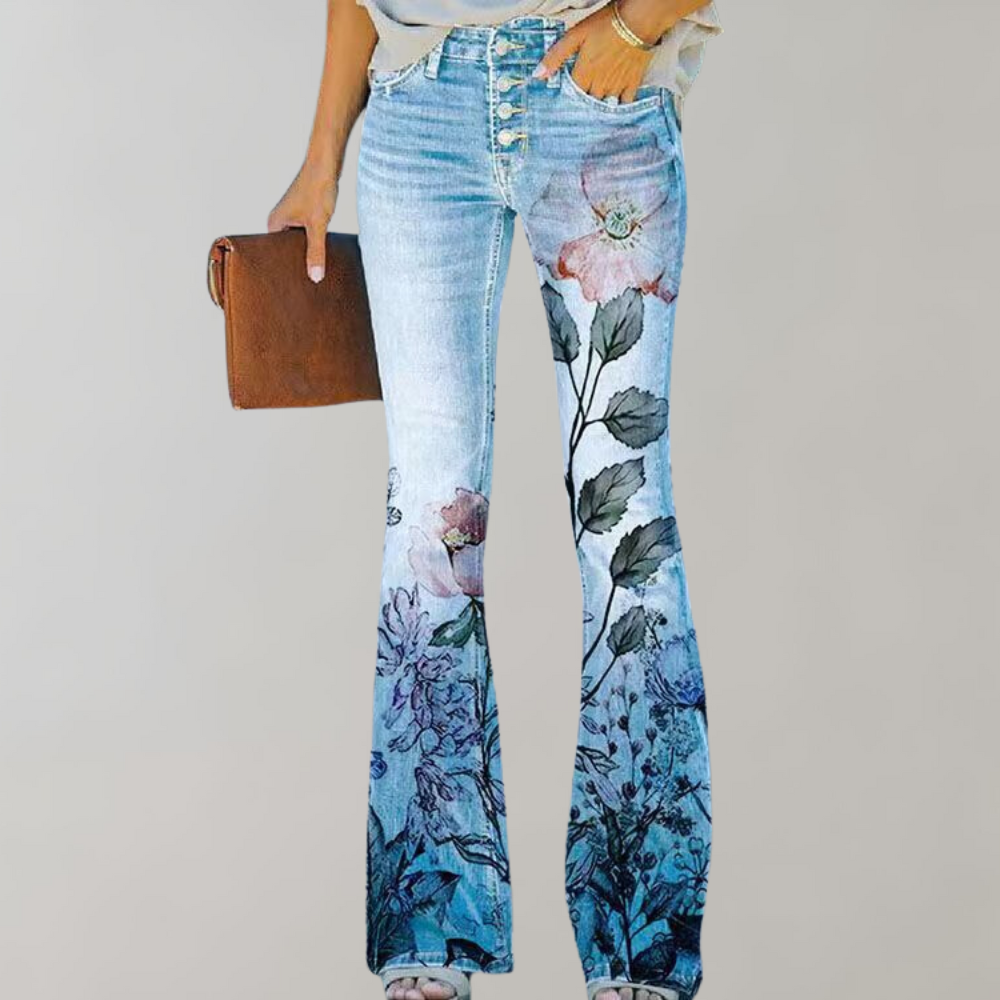 Fashionable women's high-rise flare pants, perfect for creating stylish retro outfits with their comfy wide leg.