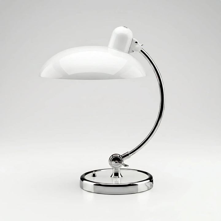 Versatile adjustable arm dome lamp, a mid-century inspired metal task light for desks and reading.