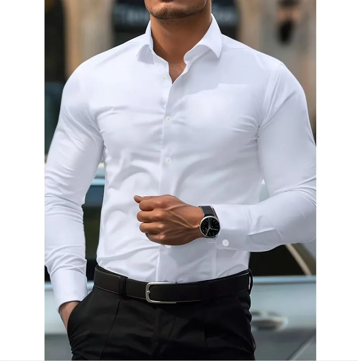 Men's long sleeve tailored shirt, offering a sleek slim fit for professional business & office wear.