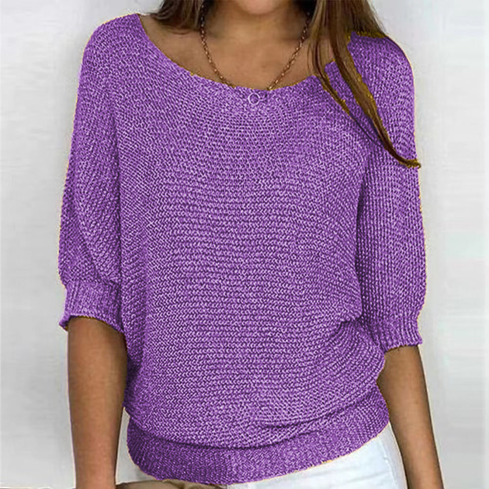 Women's elegant long sleeve knit pullover sweater, perfect for cozy fall fashion.
