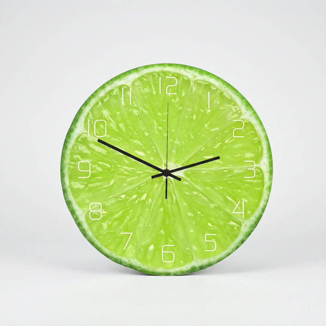 Statement round fruit wall clock, a vibrant and silent timepiece perfect for a colorful home accent.
