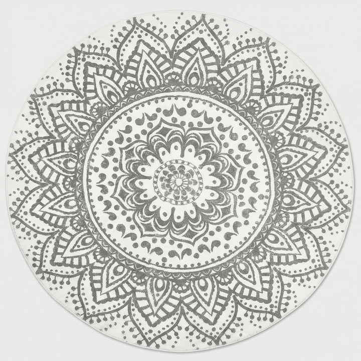 Machine washable round bohemian rug. Non-slip accent area rug with wave pattern, great for living room & bedroom.