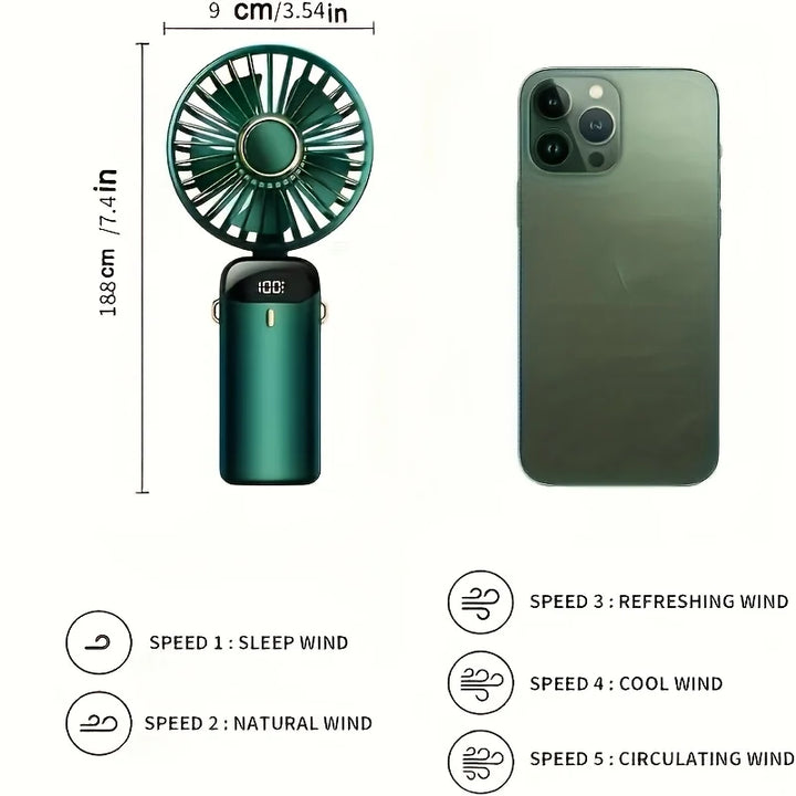 Rechargeable 6-speed portable mini fan, essential for cool personal comfort anywhere.