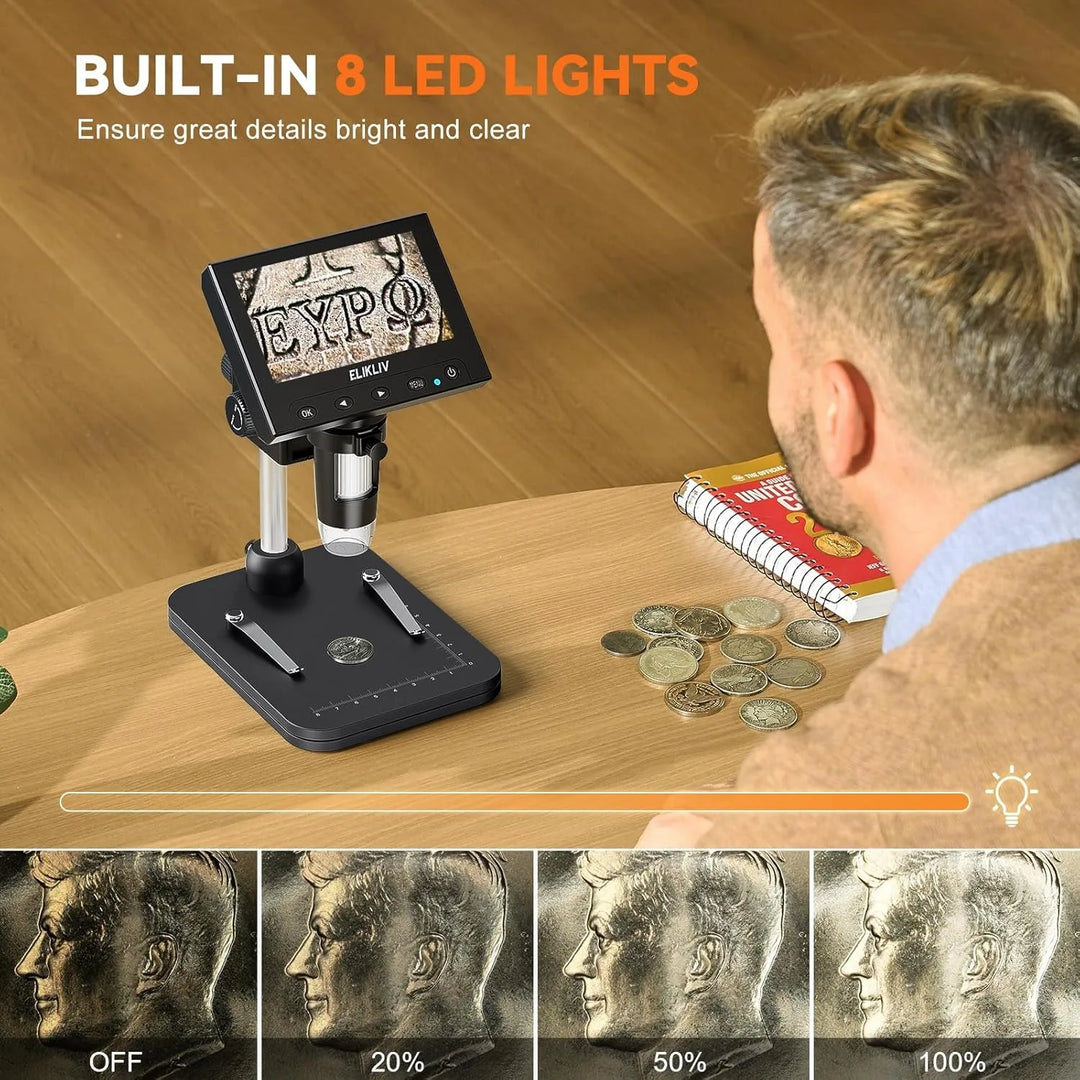 High-magnification 1000X digital microscope for electronics repair, coin inspection, and detailed hobby work.