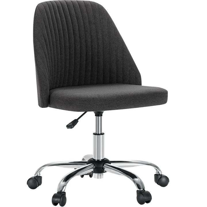 Compact swivel desk chair, unisex, upholstered fabric, adjustable height, perfect for home office & small spaces.