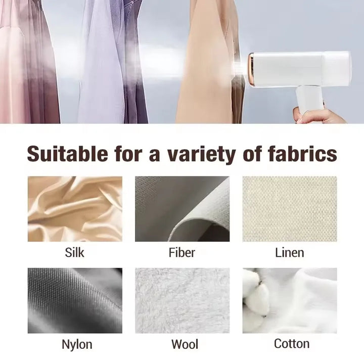 Compact 1000W portable fabric steamer. Efficient handheld garment wrinkle remover for quick, fresh clothes.