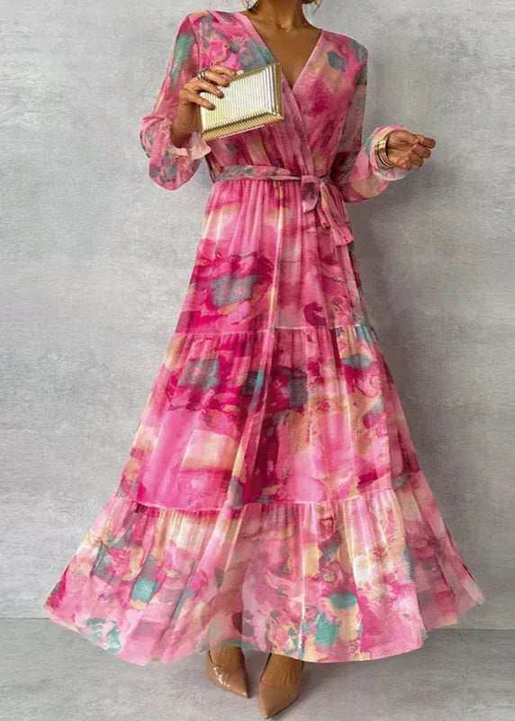 Elegant women's floral maxi dress for parties & summer events. Classic long fashion gown.