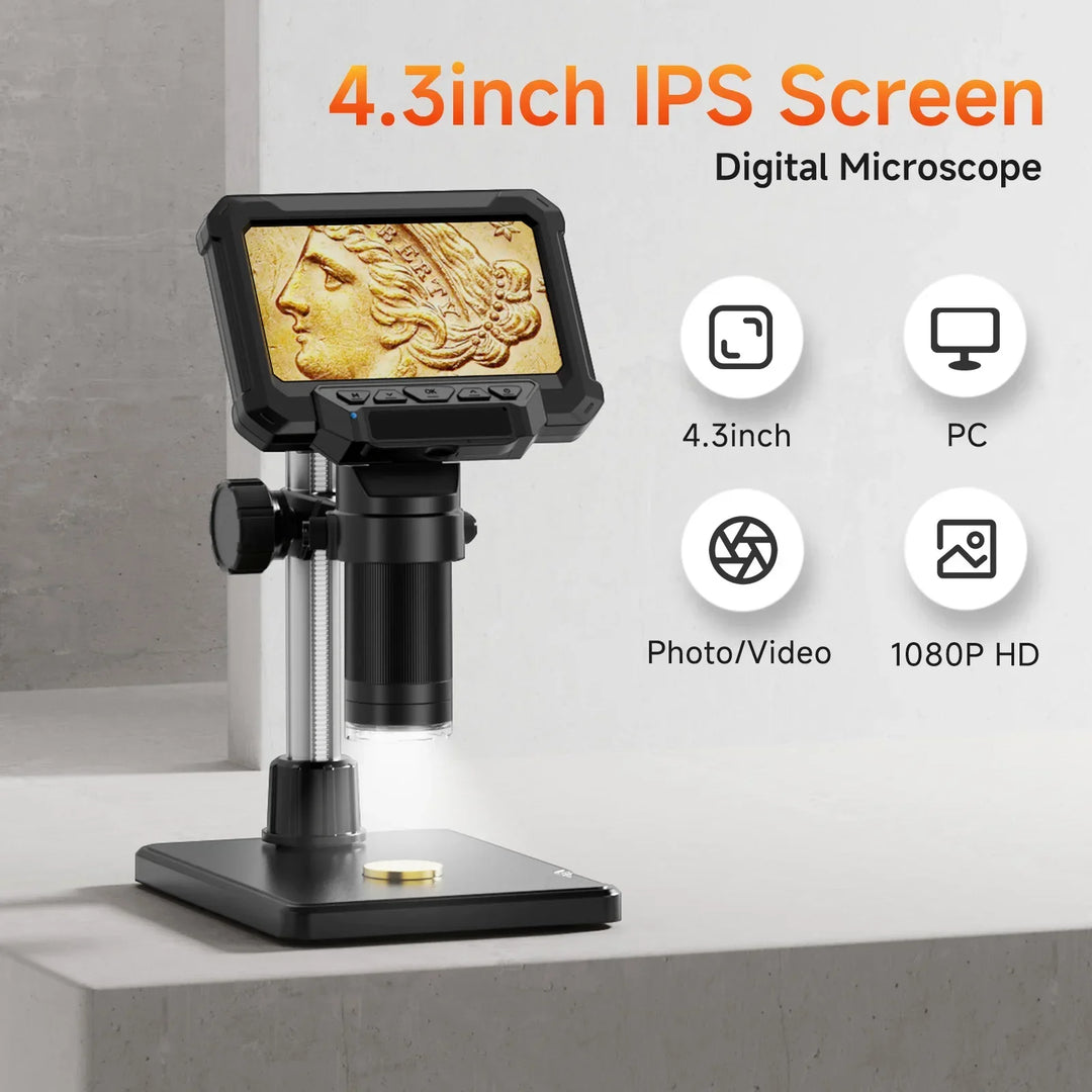 1600X magnification digital microscope for science education, exploring tiny details on a 4.3" screen.