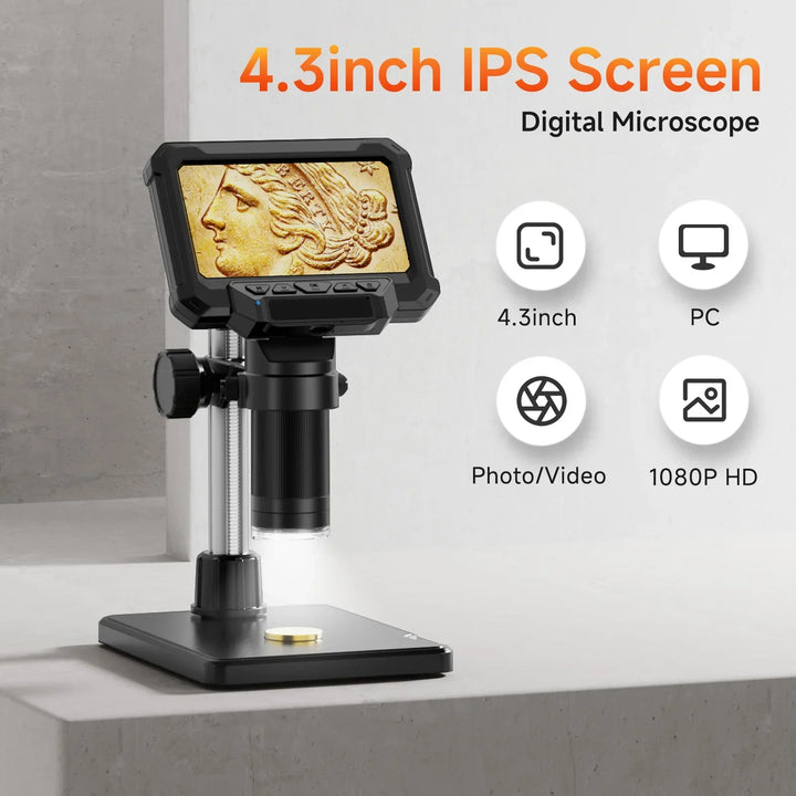 1600X magnification digital microscope for science education, exploring tiny details on a 4.3" screen.