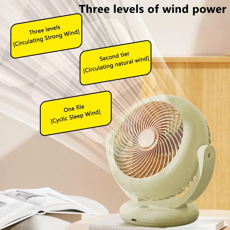 Compact rechargeable desk fan, adjustable for quiet personal cooling. Essential mini fan for office or home.