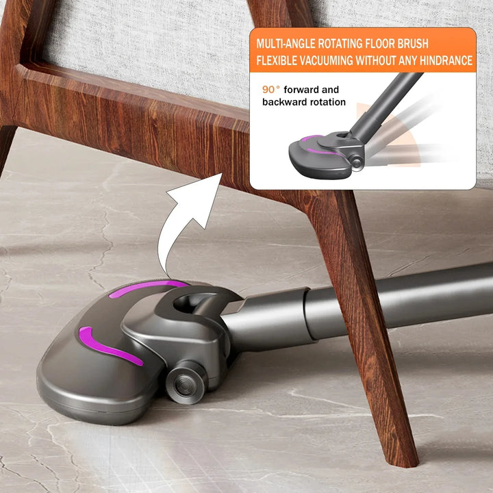 Rechargeable purple handheld vacuum, lightweight and portable with powerful cyclonic suction for multi-surface cleaning.