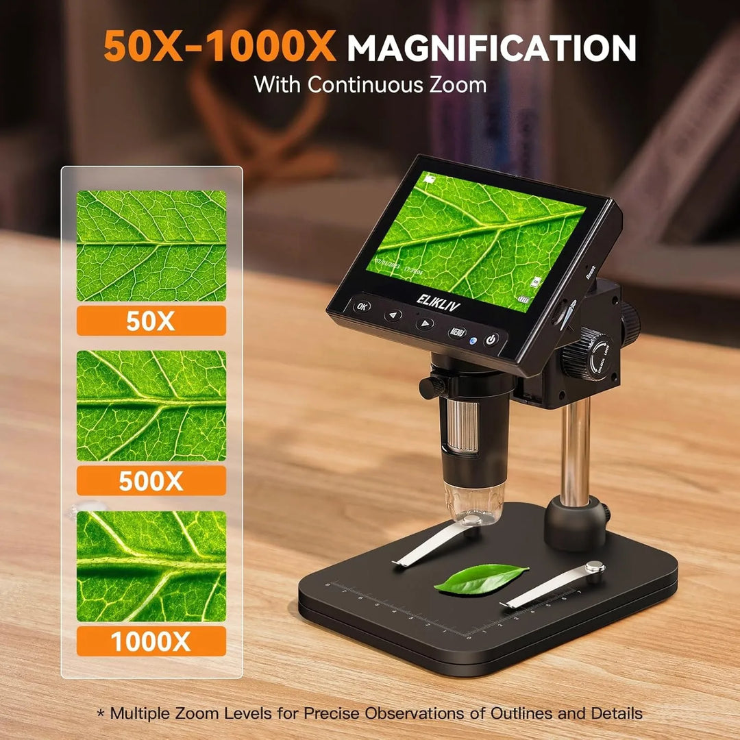 Compact digital microscope featuring a bright LED display, perfect for on-the-go inspection tasks.