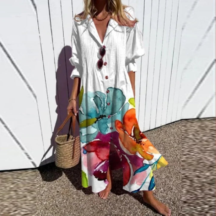 Romantic floral boho summer dress for women, a flowing maxi for casual elegance.
