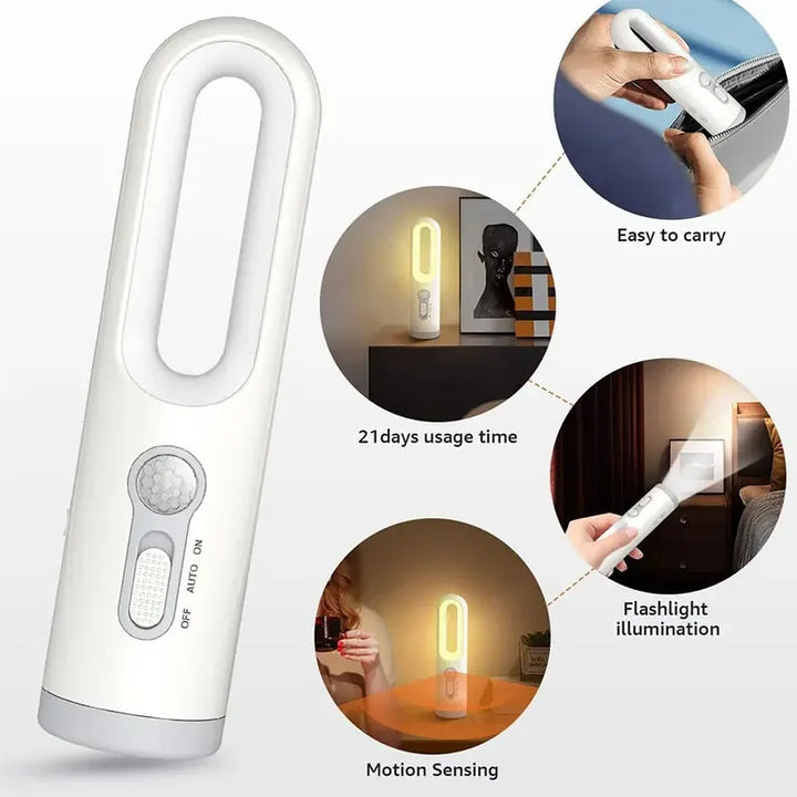 Motion-activated LED night light for safe pathfinding & portable torch for emergencies. Perfect for home, camping, travel.