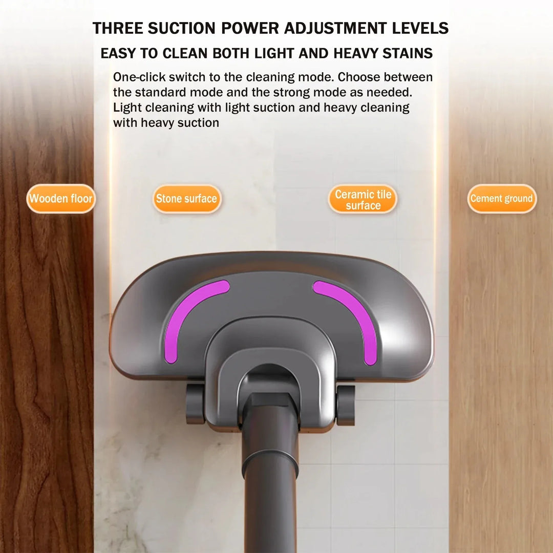 Versatile 3-in-1 cordless vacuum showing nozzles for precise cleaning of car interiors, home corners, and PCs.