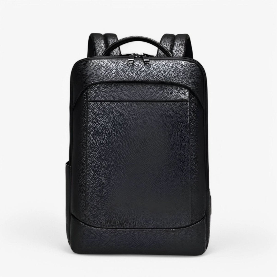 Minimalist unisex smart backpack, black, with integrated USB charging for daily use & professional look.
