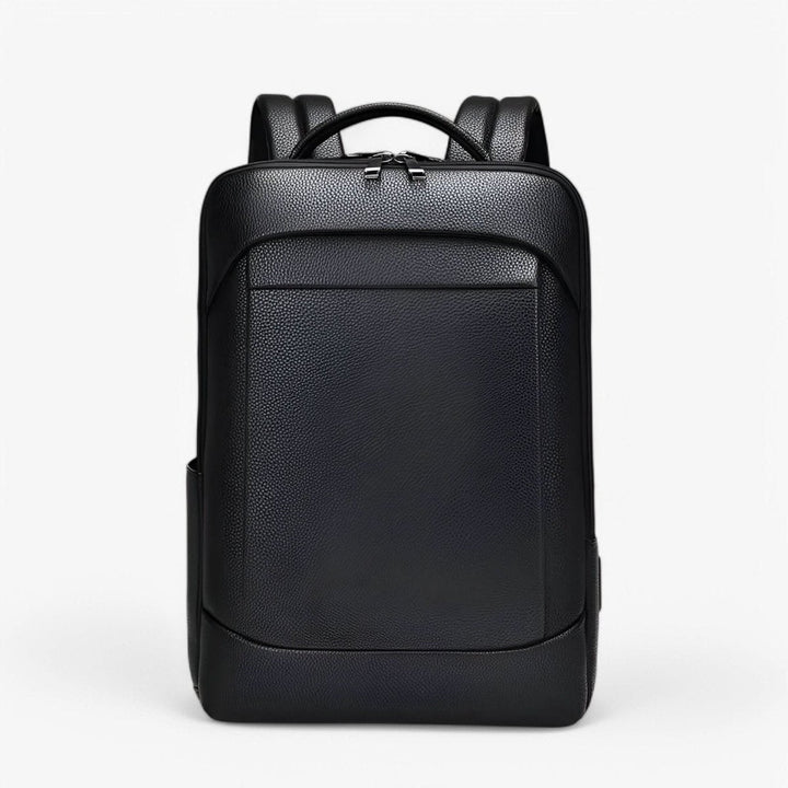 Minimalist unisex smart backpack, black, with integrated USB charging for daily use & professional look.