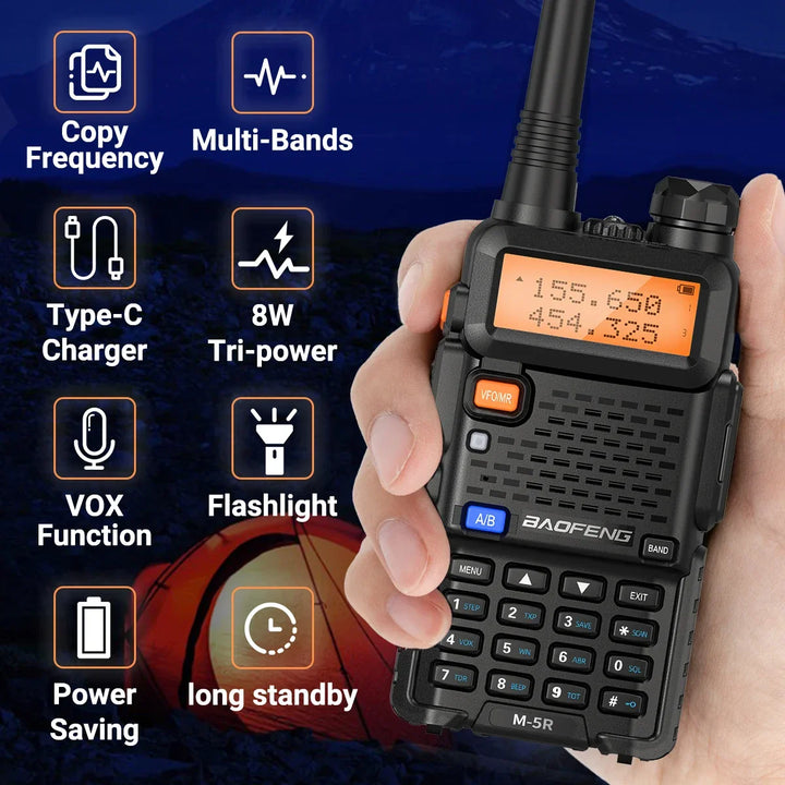 Portable 8W two-way radio, ideal for emergency communication & security teams. Reliable long-range walkie talkie.