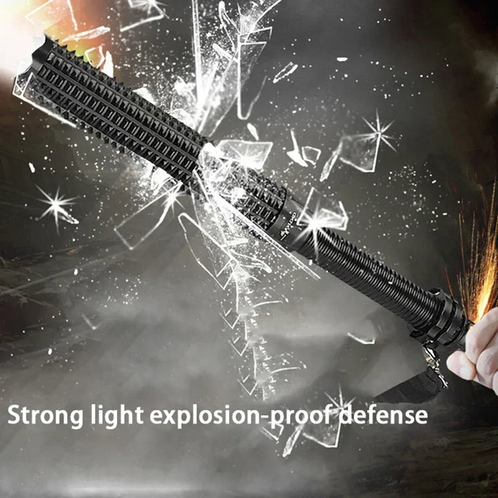 Powerful LED flashlight, heavy-duty telescopic body with adjustable focus for camping & utility.