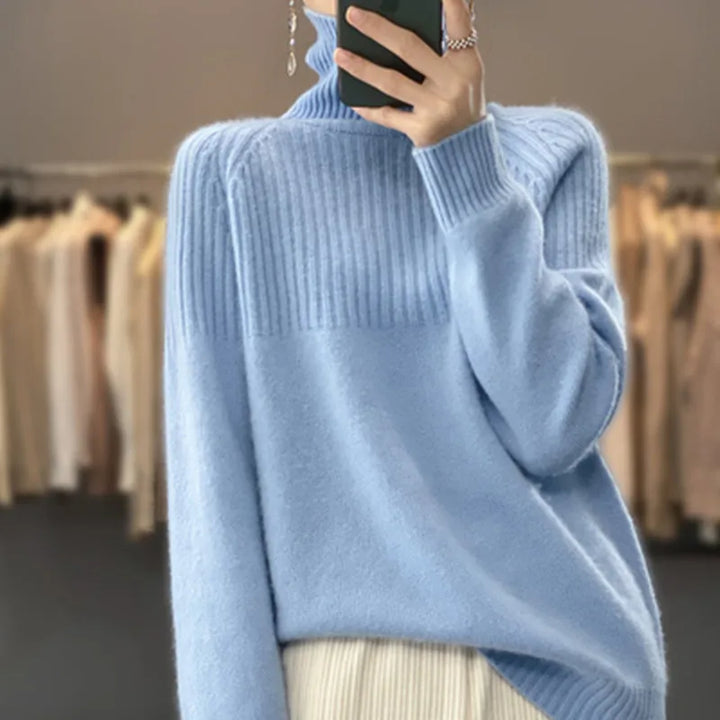 Women's cozy ribbed knit turtleneck sweater for fall & winter. Long sleeve pullover, perfect for warmth.