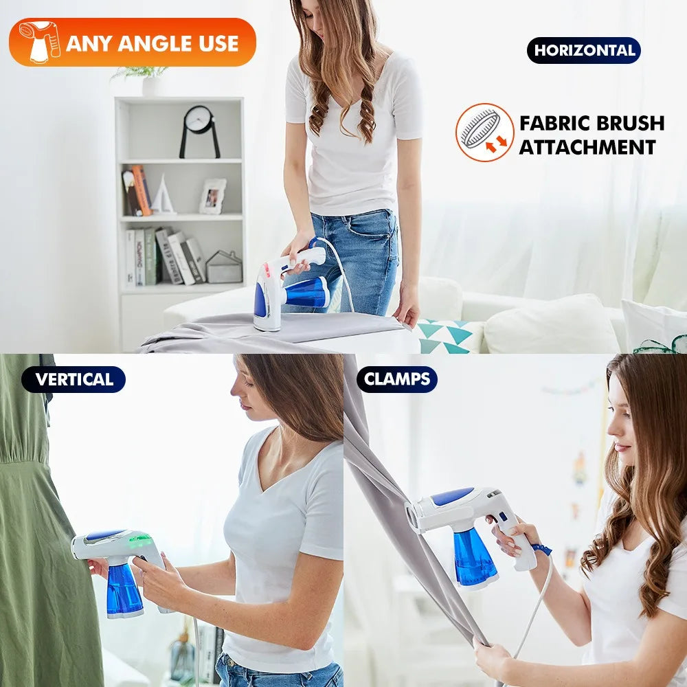 Easy-to-use 1600W portable garment steamer. Handheld clothes wrinkle remover for quick, professional fabric care.