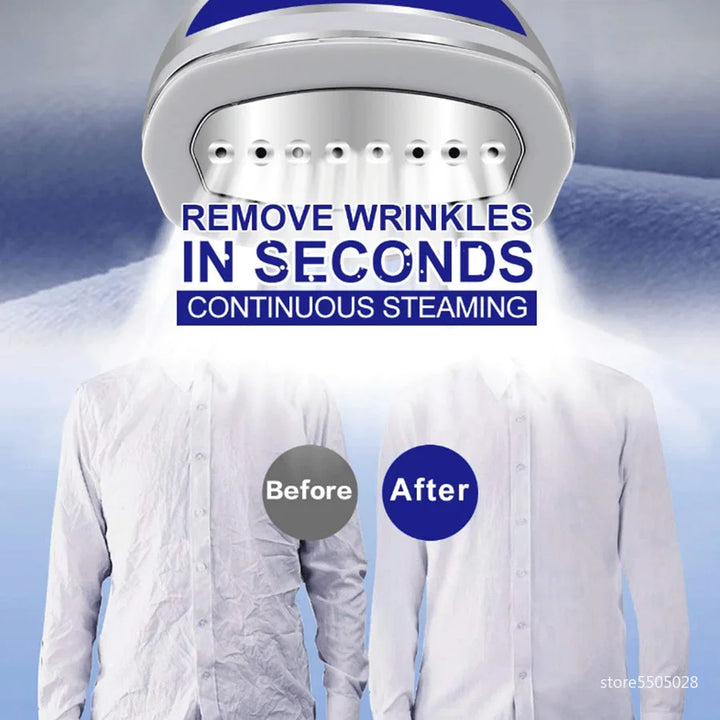 Powerful 1600W compact garment steamer for fast wrinkle removal. Handheld clothes steamer for quick fabric care.