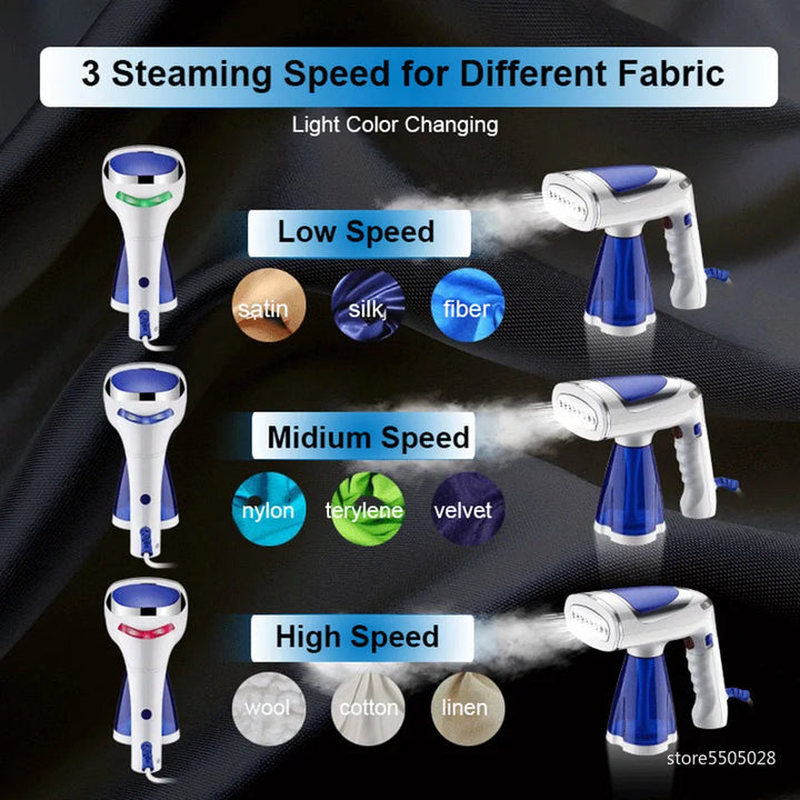 Sleek handheld portable garment steamer, 1600W for quick wrinkle removal. Compact, foldable design ideal for travel.