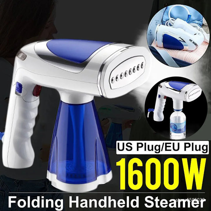Travel-friendly 1600W portable garment steamer for wrinkle-free clothes. Handheld, compact & quick iron for trips.