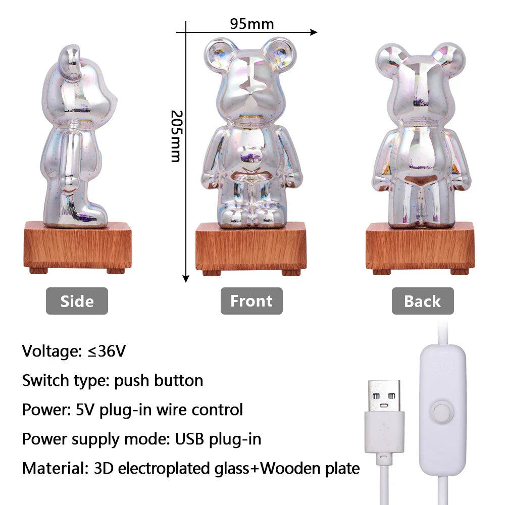 Decorative 3D Firework Bear LED night light with vibrant color-changing effects, a magical USB lamp for any room.