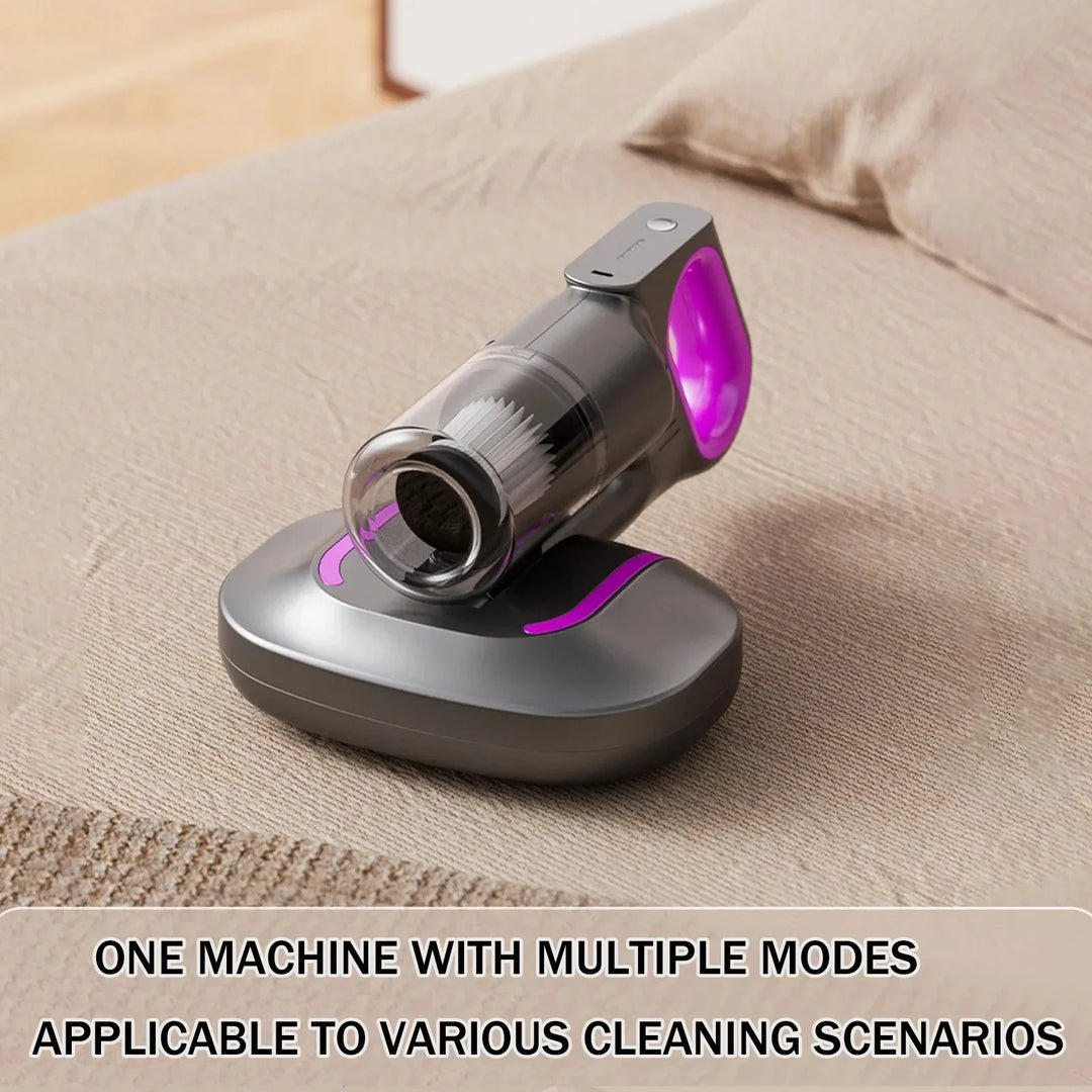 Compact purple cordless vacuum, perfect for dusting keyboards, PC vents, and office desks with ease.