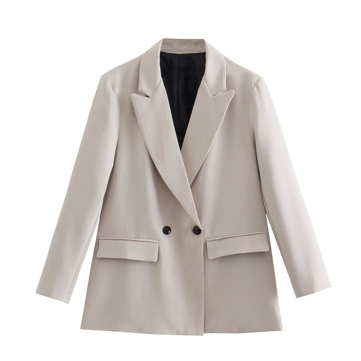 Sophisticated women's double-breasted blazer, offering elegant outerwear options.