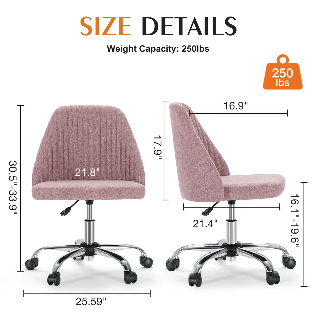 Ergonomic home office desk chair, compact, adjustable height, rolling wheels for versatile movement in small spaces.