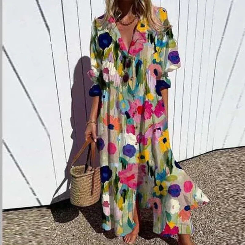 Women's flowing boho summer dress with a relaxed fit, perfect for casual chic style.