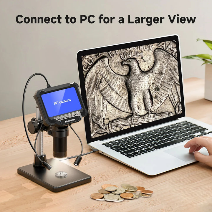 Tavvitaimp18 portable digital microscope for coin inspection, PCB repair, & educational use.