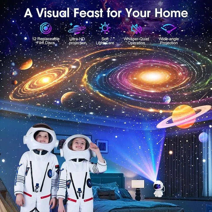 Versatile celestial projector displaying 12 cosmic scenes, enhancing any room with a dreamy starry night.