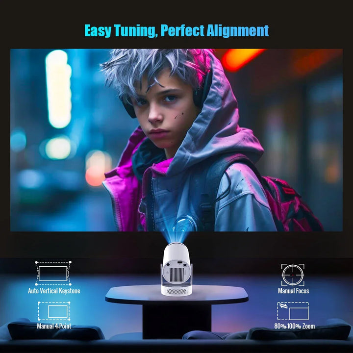 Grey portable projector, perfect for movie nights, presentations, and gaming with WiFi 6.