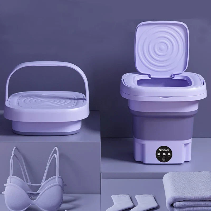 Purple portable mini washer and spin dryer, perfect dorm essential for delicates & small laundry loads.