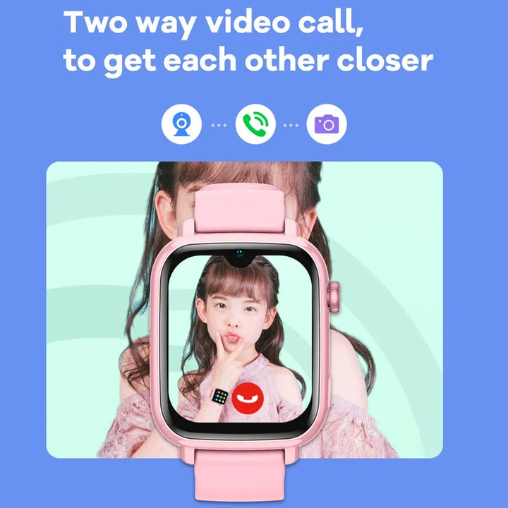 Kids' GPS smartwatch in pink, offering video calls, SOS function, and reliable safety monitoring.