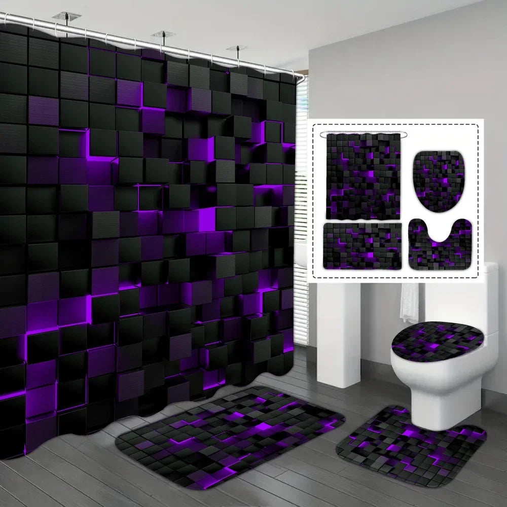 Upgrade your bath with this coordinated 4-piece waterproof shower curtain & non-slip mat set. Stylish and practical home decor.