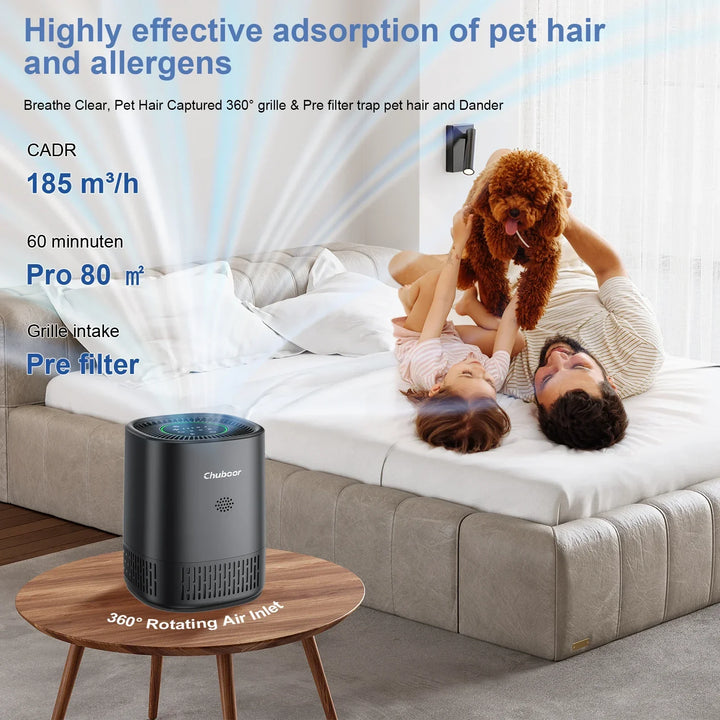 Efficient home air purifier with HEPA filter, eliminates smoke, cooking odors, and pet smells from your space.