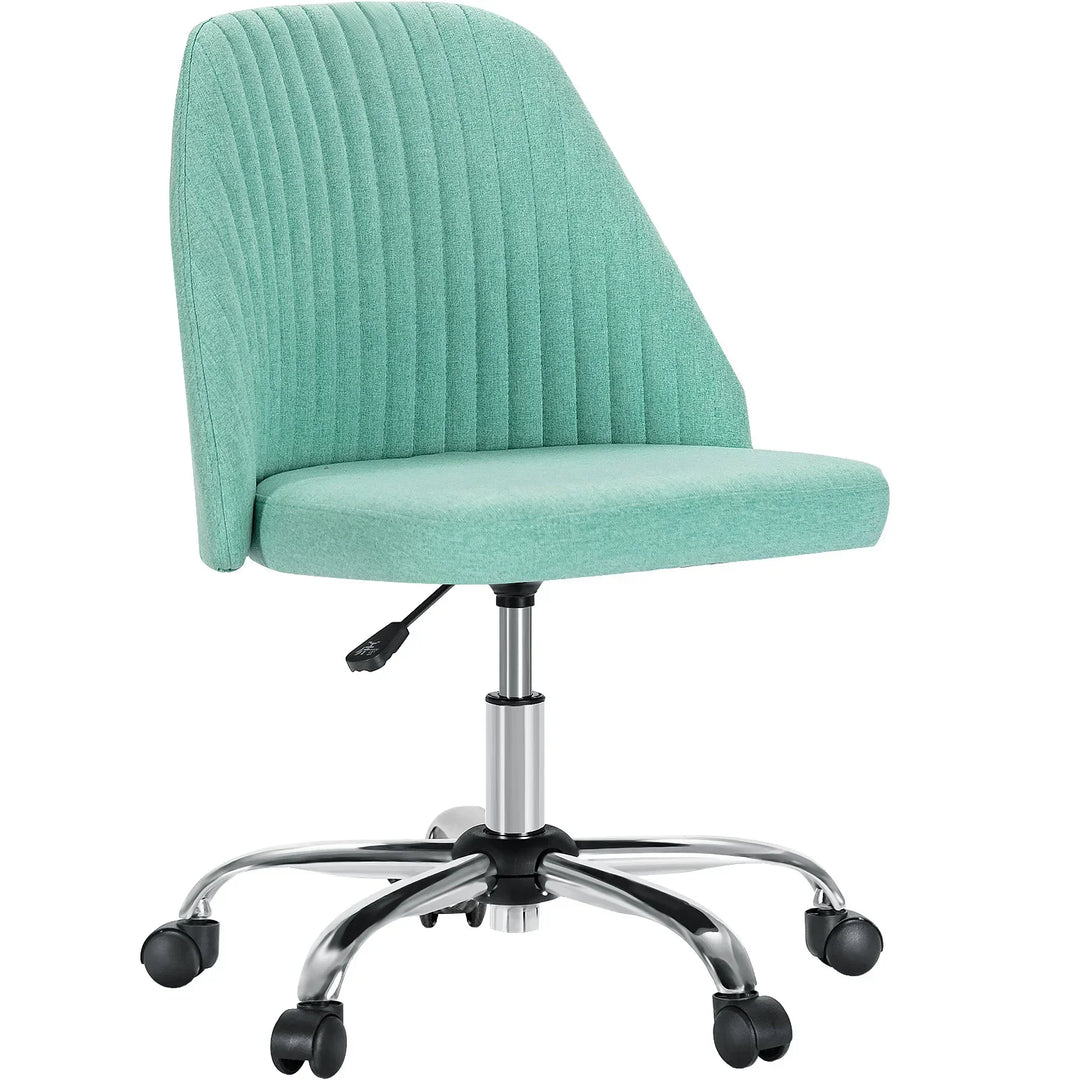 Space-saving compact swivel desk chair, ideal for small home offices & vanity setups, ergonomic comfort.