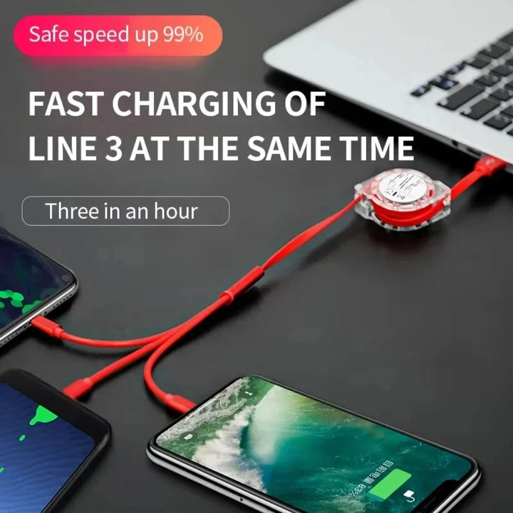 Tangle-free 3-in-1 universal charging cable, a must-have phone accessory for travel and daily use.