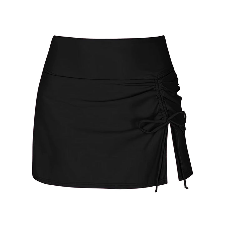 Women's high-waist ruched swim skirt for beach, perfect swimwear and beachwear for summer vacation.