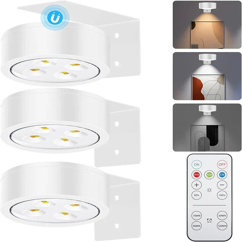Tavvitaimp18 3-pack magnetic LED picture lights with remote control, perfect for cordless art & wall display.