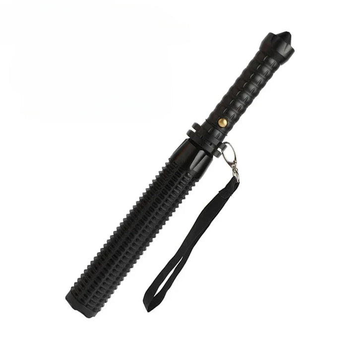 Heavy-duty telescopic LED flashlight, adjustable focus for outdoor, camping & emergency use.