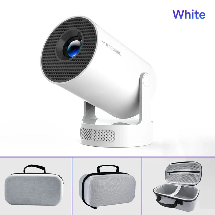 Portable projector in a living room setup, enhancing a home theater experience.
