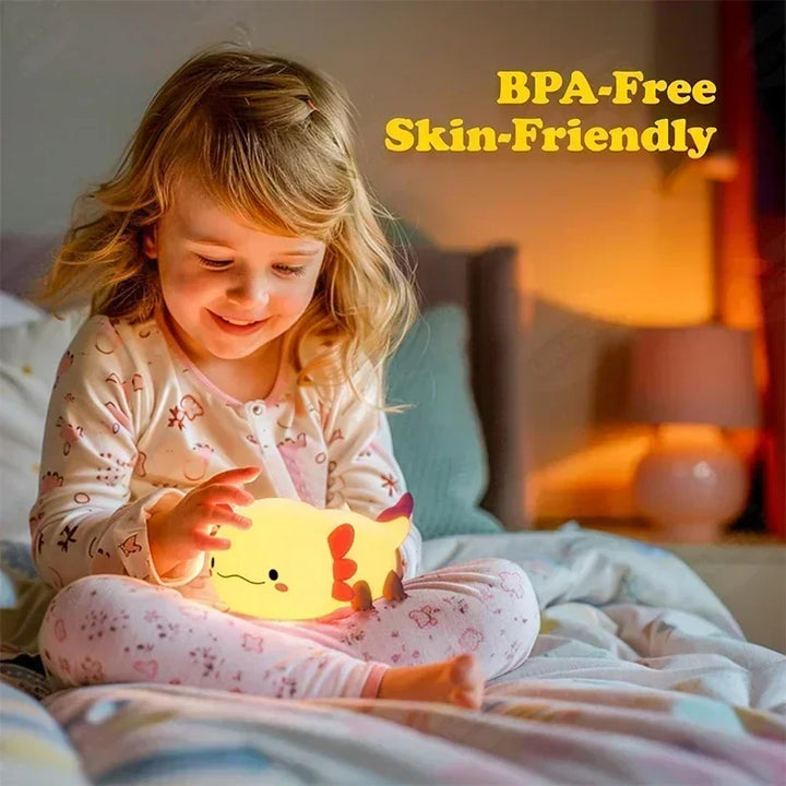Rechargeable LED night light for kids, safe soft silicone, perfect sleep aid & comforting glow for children.